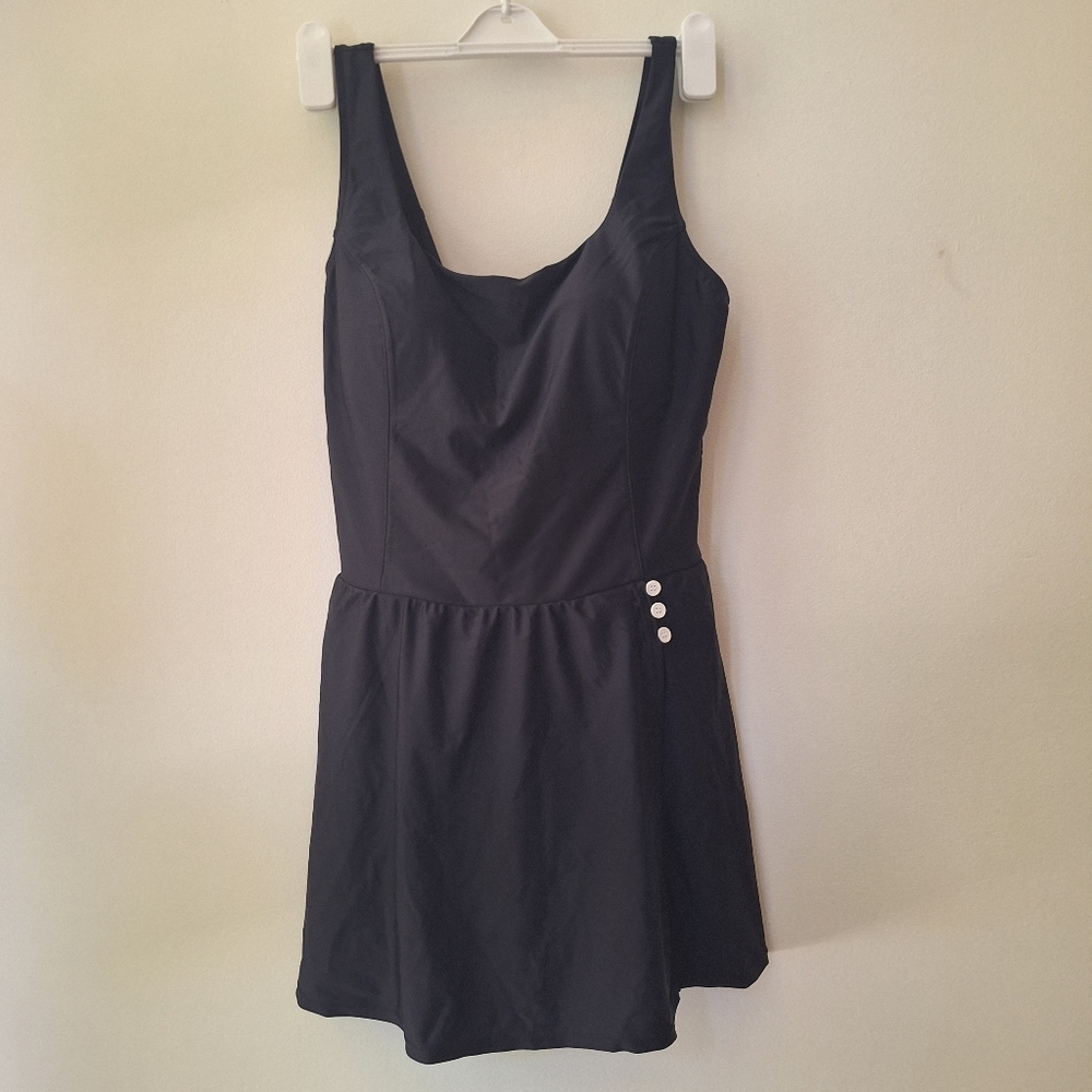 NWOT SEEKERS ESSENTIALS Black Swim Dress with Button Detail